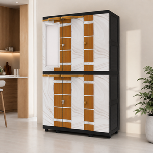 Naiba Mega Portable Plastic Cabinet/Wardrobe with Beige Wood Style Doors & <b>Mirror</b> Suitable for Clothing & Bedroom Storage - Product Image 1