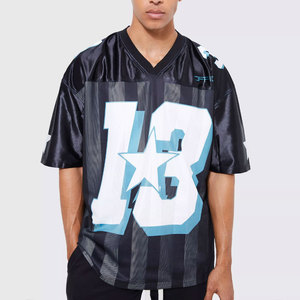 Camiseta de malla 100% algodón ultraligera con cuello en V, tejido abierto, corte holgado, estilo urbano, anti-bolitas, de secado rápido - Product Image 1