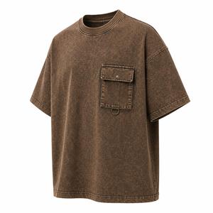 Camiseta de algodón para hombre, oversize, cuello redondo, manga corta, con lavado ácido, diseño de punto antiarrugas, efecto tie-dye, bolsillo frontal, 220g - Product Image 2