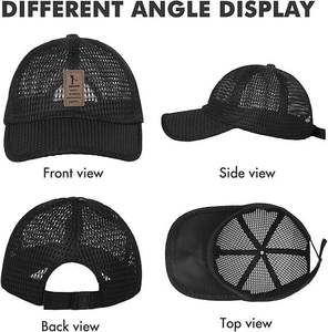 Casquette Trucker en Maille Noire en Gros, 6 Panneaux, Réglable, Effet Délavé Vintage, Casquettes Trucker Vides en Maille avec Fermeture Snapback, 100% Coton/Polyester - Product Image 3