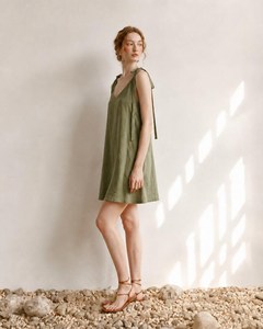 <b>Boho</b> Linen Mini <b>Dress</b> Women Sleeveless V-Neck Backless Loose Fit Solid Color <b>Summer</b> Casual Breathable Woven <b>Dress</b> - Product Image 5