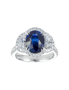 Bague de fiançailles Vaayu Jewels avec saphir bleu ovale et halo de diamants taille poire sertis pavé, or 10K 14K 18K et argent 925 935 - Product Image 3