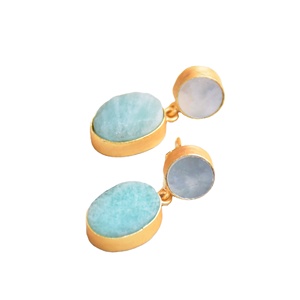 Pendientes Colgantes Clásicos Vintage de Latón Natural con Madreperla, Acabado Pulido, Chapados en Oro de 14K, Pieza de Moda Unisex Personalizable - Product Image 1