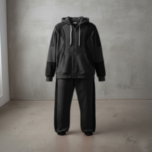 OEM Custom Men's <b>Tracksuit</b> Printed Custom Embroidered Logo 100% Cotton Fleece 2-Tone Oversized Baggy Pullover 2-Piece Set - Product Image 1