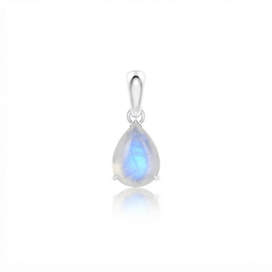 Pendentif Solitaire Tendance en Argent Sterling Plaqué Rhodium avec Pierre de Lune Taillée Poire, Fait Main, Minimaliste, Micro-Incrustation Rhaya - Product Image 1