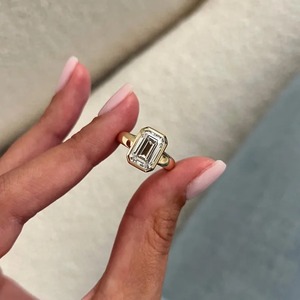 Unique Design Emerald Cut Lab Grown <b>Diamond</b> <b>Ring</b> 18K Yellow Gold Bezel Setting IGI Certified Trendy Engagement Wedding Jewelry - Product Image 1