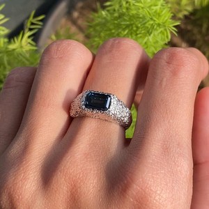 14K Gold Chunky Dome Bezel <b>Ring</b> Minimal Engagement <b>Ring</b> | Statement Blue <b>Emerald</b> Lab Diamond Bezel Set <b>Ring</b> | <b>Ring</b> Gift for Her - Product Image 2