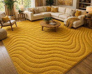 Mustard Yellow Wool <b>Rug</b>, Hand Tufted Area <b>Rug</b>, Modern Wave Pattern Carpet, Plush Luxury <b>Rug</b>, Living Room Decor Custom Size MOQ 1 - Product Image 4