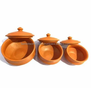 Contenedores de arcilla de terracota hechos a mano con tapas, Juego de 3 ollas de barro naturales, botes de cocina para productos secos - Product Image 2