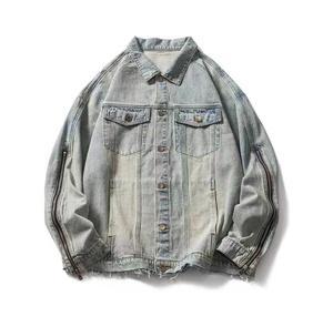 Custom Winter Denim Y2K <b>Jacket</b> <b>With</b> Metal Zipper <b>Fleece</b> <b>Lining</b> Men's Worn Out Vintage Denim Washed <b>Jacket</b> - Product Image 1