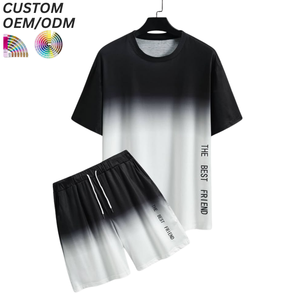 Ensembles de T-shirts d'été en coton uni pour hommes, tenues décontractées deux pièces, support OEM/ODM pour logos personnalisés, pour marques en gros - Product Image 3