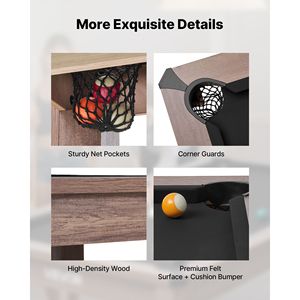 7 piedi 3-in-1 Multi-gioco tavolo da biliardo Combo Set biliardo tavolo da pranzo Ping Pong 2 panche accessori di stoccaggio spazzola di gesso per la famiglia - Product Image 6