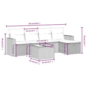 Ensemble de canapés de jardin en polyrotin marron 6 pièces avec coussins - Product Image 4