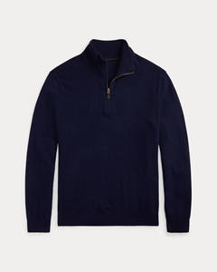 Suéter de punto premium azul para hombre con media cremallera, cuello alto, estilo casual elegante, para negocios y uso urbano, venta al por mayor - Product Image 2