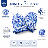 Ensemble de mini-mitaines de cuisine bleues à motifs floraux 12x14 cm |   Gants de cuisine en coton résistants à la chaleur, protège-plats pour la cuisson, la cuisine, le barbecue, l'utilisation au micro-ondes