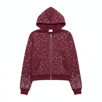 Sweat à capuche zippé surdimensionné avec strass, logo personnalisé, mélange de coton premium, entièrement orné de strass, pour hommes
