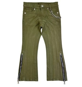 Pantalon évasé vert olive pour homme, style punk, taille basse, avec fermetures éclair aux chevilles, rivets et chaînes - Product Image 1