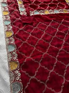 Sari en mousseline de soie bordeaux avec bordure brodée, motif géométrique en filet, séchage rapide, toutes saisons, sari de mariage traditionnel pour femmes - Product Image 5