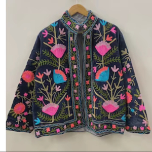 Custom Available Velvet Suzani Jacket Hand Embroidered Boho Ethnic <b>Coat</b> Unique Handmade Outerwear - Product Image 1
