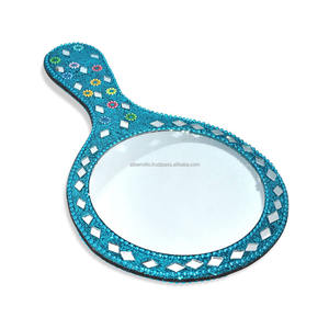 Fabriqué en Inde Miroirs de poche ronds Design simple Miroir à cadre en bois fait à la main pour dames Belles perles miroir à main - Product Image 5