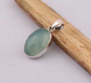 SHREE JAIPUR SILVER - Amuleto Solitario Ovalado de Plata de Ley 925 con Calcedonia Natural Vintage Aqua y Piedra Verde Marina - Product Image 6