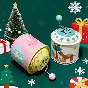 Customized Hand-operated Music <strong>Tin</strong> Christmas Holiday Circular Music <strong>Tin</strong> with Eight Tones <strong>Tin</strong> Box - Product Image 1