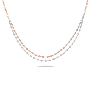 Collar de Diamantes Geométricos de Doble Capa con Eslabones en Oro Rosa y Blanco y Diseño Repetitivo de Forma de Cometa - Product Image 2