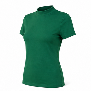 T-shirt personnalisé vert émeraude pour femme, coupe ajustée, col montant, manches courtes, en jersey léger de coton et élasthanne - Product Image 3