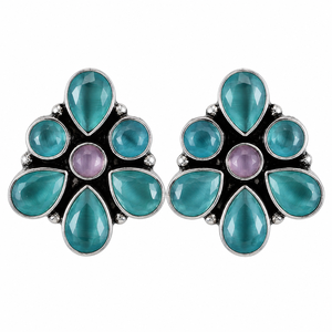 Pendientes de Plata Oxidada con Turquesa en Forma de Pera Multicolor para Mujer, MOQ Disponible |   Estilo Moderno |   Venta Caliente, Stock Disponible - Product Image 1