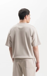 Oversized Beige 100% Cotton Formal <b>Men's</b> Short Sleeve <b>Turtleneck</b> Knitted Breathable Solid Color Regular Fit - Product Image 3