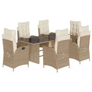 7-Piece <b>Beige</b> Poly Rattan Patio Dining Set with <b>Cushions</b> Stylish Outdoor Furniture Collection - Product Image 2
