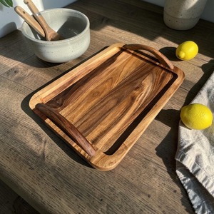 Bandeja de madera para servir, diseño artesanal, acabado natural, ideal para servir bebidas, bocadillos, desayuno, decoración elegante para el hogar - Product Image 3