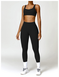 Women's High Quality Solid Breathable Seamless Long Sleeve Cropped Tops 2 Piece Set <b>Quick</b> Dry Eco-Friendly Fitness Yoga Leggings - Product Image 4