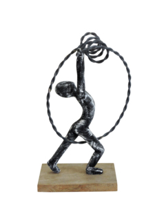 Escultura Moderna Abstracta de Aluminio Negro y Dorado con Figura de Acrobata - Figura Contemporánea sobre Base de Madera para Decoración de Hogar y Oficina de Lujo - Product Image 3