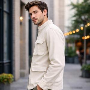 Chaqueta de Algodón Blanca para Hombre, Chaqueta Casual para Hombre, Fabricante de Chaquetas, Chaqueta Casual de Color Sólido con Bolsillos para Hombre al por Mayor - Product Image 2