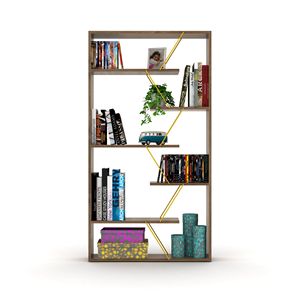 Moderna libreria Etagere posteriore aperta a 6 ripiani con struttura in legno noce/giallo grande soggiorno Organizer ufficio arredo negozio casa - Product Image 1