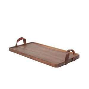 Wholesale Price Wooden Serving <b>Tray</b> with Leather Handles <b>Large</b> Durable Kitchen Dining Breakfast Coffee Decor - Product Image 1
