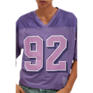 T-shirt décontracté style maillot de football à manches courtes pour homme, respirant, en maille, à rayures et imprimé numéroté, collection Printemps-Été 2026 - Product Image 6