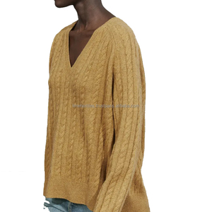 Unisex V-neck Long-sleeve Retro <b>Sweater</b> Loose-fitting Inner Layer Base Knitwear Pullover Breathable Quick Dry Wool/Acrylic for - Product Image 3