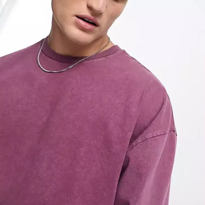 T-shirt pour homme violet surdimensionné, col rond, manches courtes, couleur unie, décontracté, en jersey de coton, longueur normale - Product Image 6