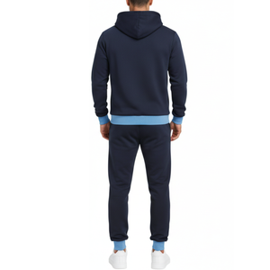 Survêtement pour homme de qualité supérieure, bleu marine |   Sweat-shirt slim fit avec bordure contrastante bleu ciel et pantalon assorti |    Ensemble de vêtements de sport décontractés pour hommes - Product Image 2