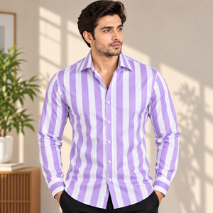 Mens 100% Polyester Striped Full Sleeve <b>Shirt</b> Casual <b>Formal</b> Button Front Lightweight Quick Dry Wholesale Supplier Bulk Orders - Product Image 4
