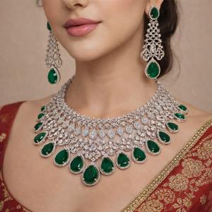 Parure de collier et boucles d'oreilles de mariée en laiton avec diamants américains, bijoux élégants en diamants américains, cadeau de mariage - Product Image 5