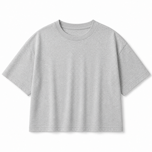 T-shirt court oversize 100 % coton tricoté anti-boulochage pour femme, col rond uni, manches courtes, style streetwear décontracté, logo personnalisé - Product Image 6