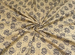 Beige Hand Block Printed Lightweight Cotton <b>Fabric</b> Black Floral Buta Jaipur Sanganeri Dress Material Home Decor Girls Wholesale - Product Image 1