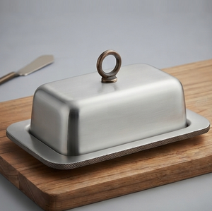 Vaisselle de cuisine minimaliste en acier inoxydable, plateau à beurre rectangulaire avec couvercle, plateau à fromage, préservation de la fraîcheur - Product Image 2