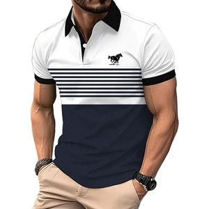 Chemises polo pour hommes, style streetwear, meilleur prix, vêtements pour hommes, mode estivale, chemise polo à rayures, haut décontracté pour hommes, chemise polo respirante - Product Image 2