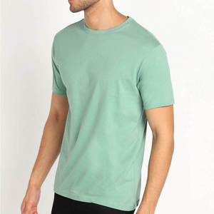 T-shirt en coton à manches courtes pour homme, couleur vert menthe unie, col rond, coupe classique, jersey décontracté - Product Image 3