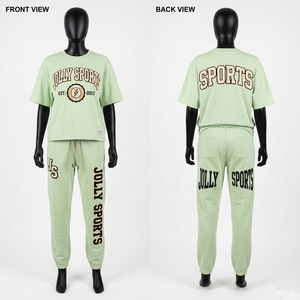 ชุดเสื้อยืดและกางเกงคาร์โก้ผ้าคอตตอนโพลีเอสเตอร์พรีเมียม 260 GSM สีชมพูสำหรับผู้หญิง พร้อมลายพิมพ์พัฟฟ์ ปักโลโก้ตามสั่ง - Product Image 3