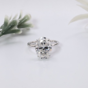 Classic White Gold Oval Cut Lab Grown Diamond Engagement <b>Ring</b> Double Claw Prong Solitaire Slender <b>Plain</b> Band Jewelry For Women - Product Image 1